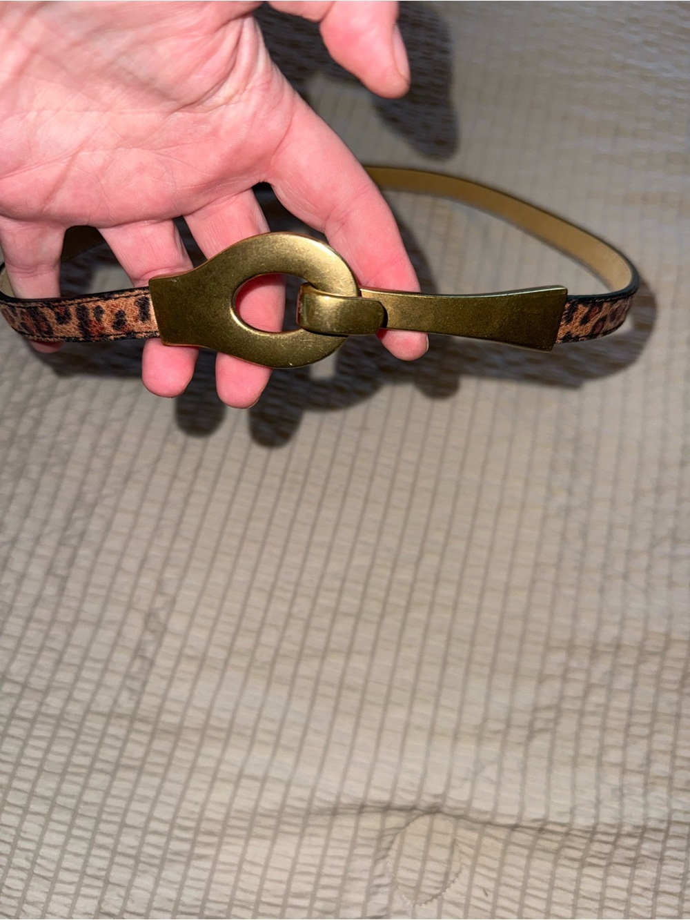 Vintage Leather Leopard-Print Belt with Antique Gold Hook Buckle small